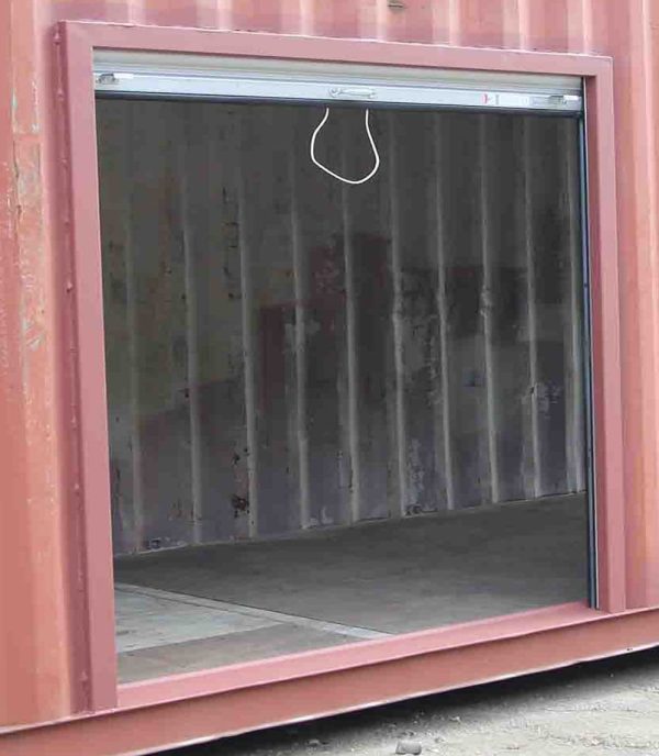 8ft Wide x 7ft 4in Tall Roll Door in High Cube Container Side
